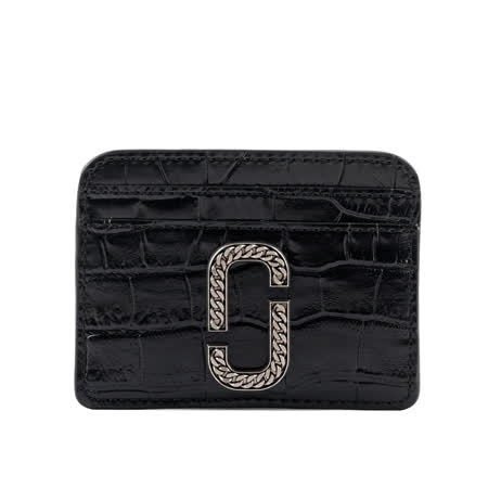 【MARC JACOBS】鎖鏈J Logo 鱷魚壓紋皮革4卡名片/卡片夾(黑色) S154L01SP22 001