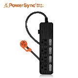 【PowerSync 群加】4開4插防雷擊抗搖擺延長線-1.8M 黑