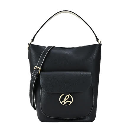 agnes b.大B釦手提/斜背水桶包-黑