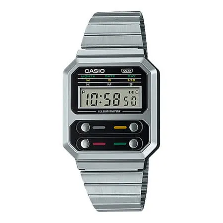 CASIO 卡西歐 CASIO 電子錶 不鏽鋼錶帶 復古 日常生活防水 A100WE(A100WE-1A)