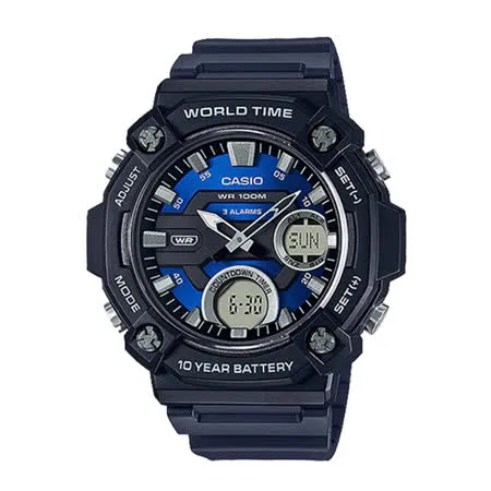 CASIO 卡西歐 CASIO 雙顯錶 樹脂錶帶 十年電力 防水 碼錶 (AEQ-120W-2A)