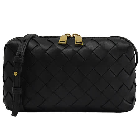 BOTTEGA VENETA 609407 大格編織羊皮迷你斜背包.黑
