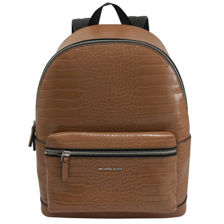 MICHAEL KORS COOPER 浮雕LOGO鱷魚紋雙肩後背包.咖