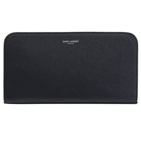 YSL 328558 燙銀LOGO粒紋牛皮拉鍊式長夾.深藍