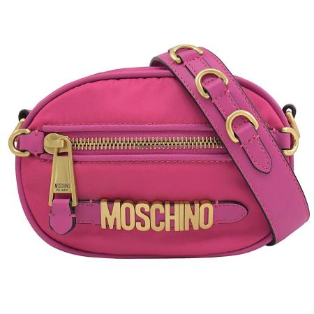 MOSCHINO 金屬LOGO輕量尼龍迷你斜背包.桃