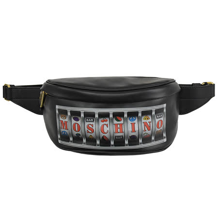 MOSCHINO COUTURE! 拉霸機印花LOGO拉鍊胸口/腰包.黑