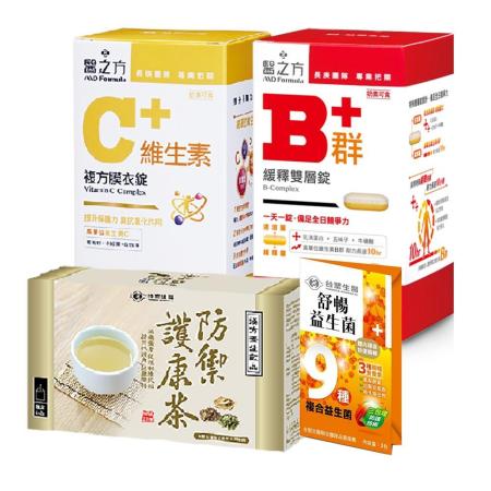 台塑生醫  緩釋B群雙層錠(60錠)
+維生素C複方膜衣錠(60錠/瓶)+防禦護康茶(20包/盒)