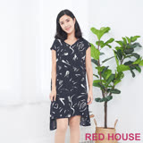 RED HOUSE 蕾赫斯-藝術印花寬鬆洋裝(深藍)