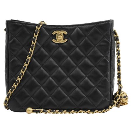 CHANEL AS3259 Hobo Bag 菱格小羊皮新款金球流浪包.黑