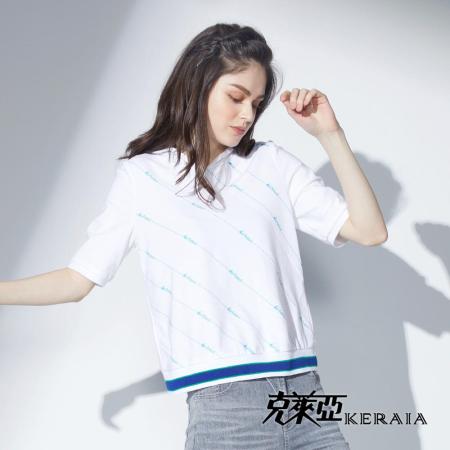 【KERAIA 克萊亞】線性LOGO跳色拼接棉連帽T
