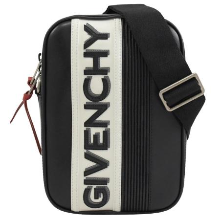 Givenchy 紀梵希 撞色拼接牛皮斜背直式相機包.黑/白