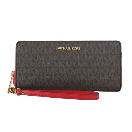 MICHAEL KORS 
JET SET滿版手掛式ㄇ字長夾-咖/紅