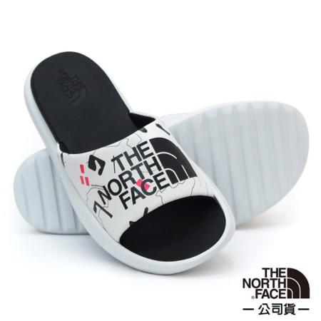【美國 The North Face】男 輕量便利LOGO拖鞋/5JCA-730 白色印花/黑 N