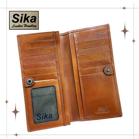 【Sika】 真皮100%義大利牛皮／男用長皮夾／14卡片 (淺咖啡色) A8202-01