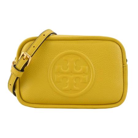  TORY BURCH PERRY荔枝皮革雙層拉鍊迷你斜背包-黃 
