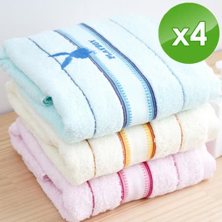 HKIL-巾專家 PLAYBOY緞檔設計純棉浴巾 4入組