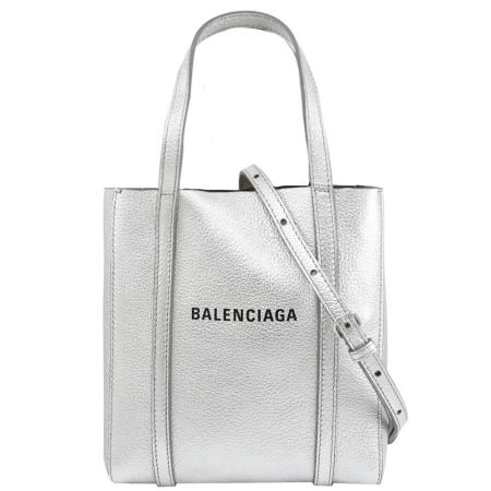 BALENCIAGA 巴黎世家 551815 EVERYDAY TOTE燙印LOGO手提兩用包.銀