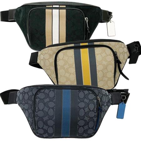 【COACH】男款C LOGO直紋織布腰包斜背包(均一價)