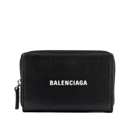 【BALENCIAGA】Everyday Logo 牛皮拉鍊卡夾/零錢包(黑色)