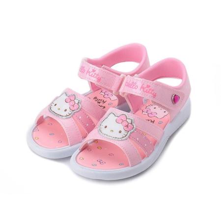 Hello Kitty 愛心貼鑽魔鬼氈休閒涼鞋 粉 中大童鞋