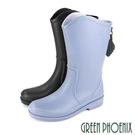 【GREEN PHOENIX】女 雨靴 雨鞋 中筒 素面 葉片 墜飾 吸震 減壓 防水