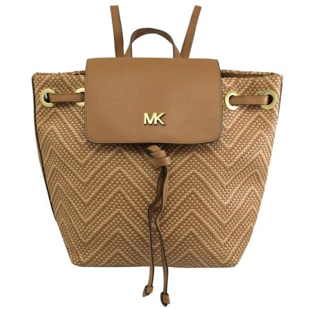 MICHAEL KORS Junie 編織帆布翻蓋後背包.棕色