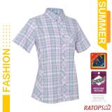 【瑞多仕-RATOPS】女款 短袖彈性格子襯衫(胸前口袋/衣領設計) DA2509 粉紫/淺湖綠