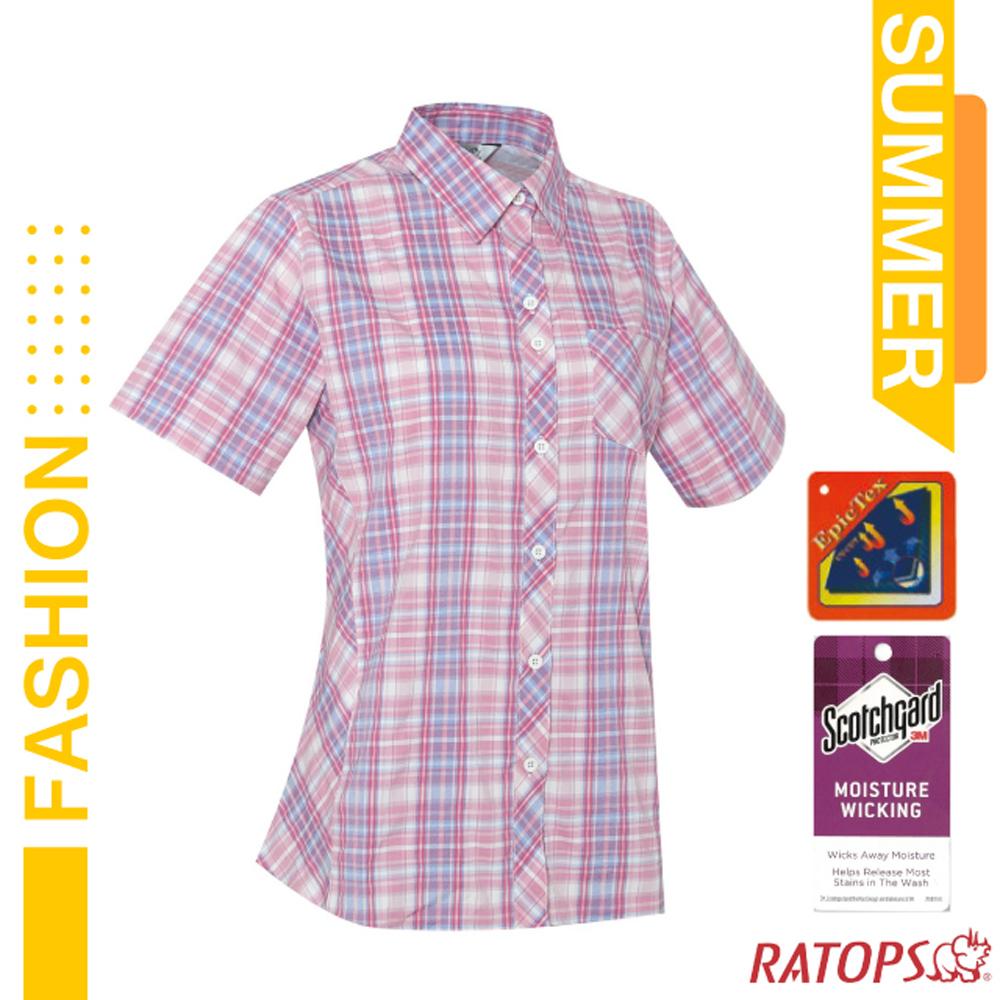 【瑞多仕-RATOPS】女款 短袖彈性格子襯衫(胸前口袋/衣領設計)_DA2508 粉藍/玫瑰紅