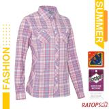 【瑞多仕-RATOPS】女款 長袖彈性格子襯衫(胸前口袋/可翻摺袖口)_DA2506 粉藍/玫瑰紅 L