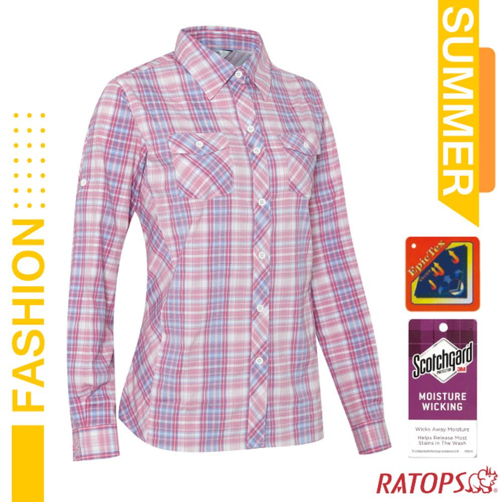 【瑞多仕-RATOPS】女款 長袖彈性格子襯衫(胸前口袋/可翻摺袖口)_DA2506 粉藍/玫瑰紅