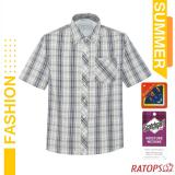 【瑞多仕-RATOPS】男款 短袖彈性格子襯衫(胸前口袋/衣領設計) DA2505 宇宙藍灰/土褐