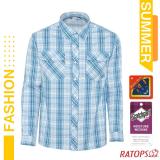 【瑞多仕-RATOPS】男款 長袖彈性格子襯衫(胸前口袋/可翻摺袖口) DA2500 寶石藍/淺水藍
