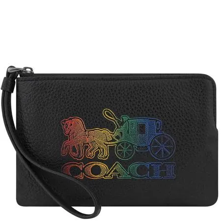  COACH 馬車荔枝紋皮革手拿包-黑色