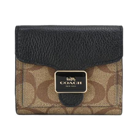 COACH 
PEPPER牌扣PVC拼接牛皮短夾(卡其X黑)