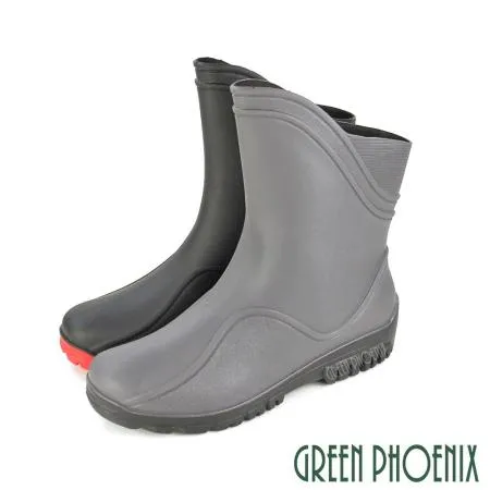 【GREEN PHOENIX】男 雨靴 雨鞋 中筒 斜口 雙彩 吸震 減壓 防水