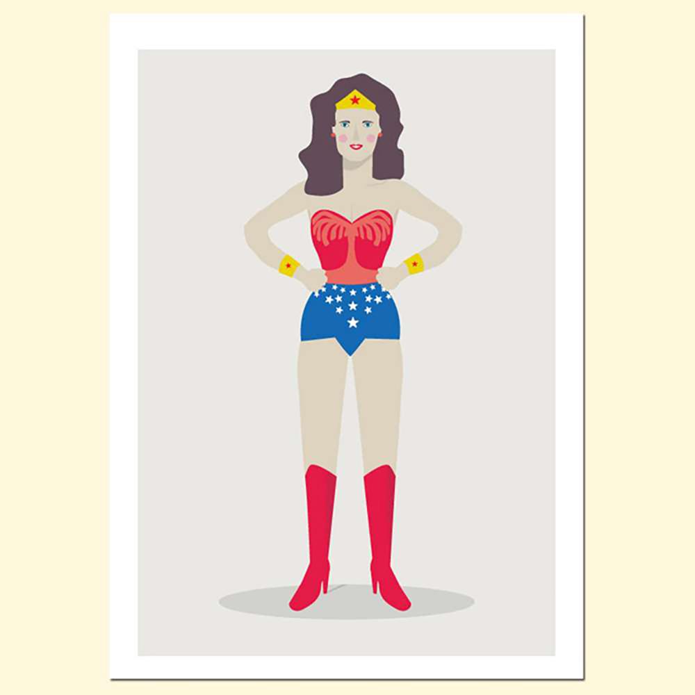 摩達客-西班牙Judy Kaufmann藝術海報掛畫裝飾畫版畫-神力女超人(附本人簽名)(含木框)