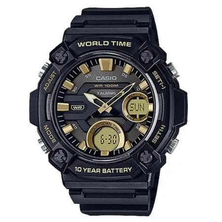 CASIO 卡西歐 CASIO 雙顯錶 樹脂錶帶 十年電力 防水 碼錶 (AEQ-120W-9A)