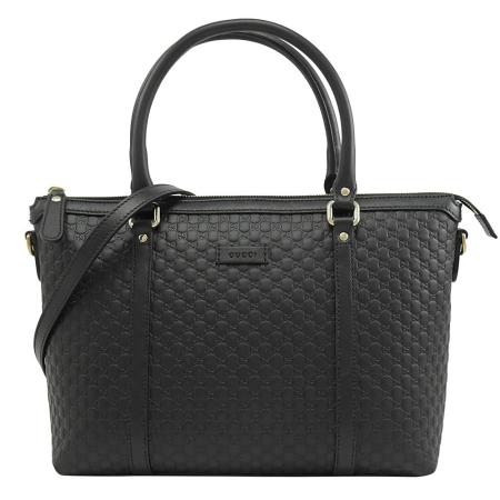 GUCCI 
449656 經典雙G緹花全皮革壓紋兩用托特包.黑