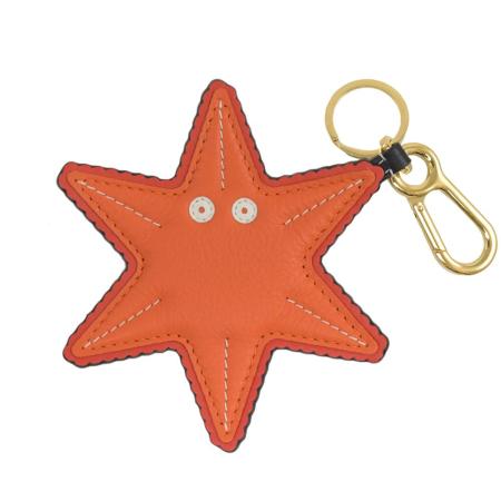 LOEWE 壓印LOGO海星造型牛皮鑰匙圈吊飾.橘