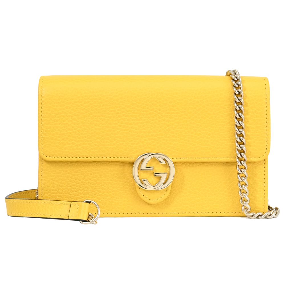GUCCI 615523 WOC 金屬雙G LOGO小牛皮三用鍊包.黃