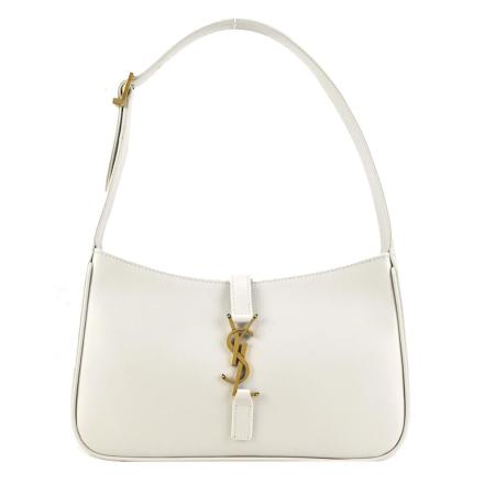 YSL LE 5 A 7新款LOGO 光滑牛皮金扣肩背/手提流浪包(白色)