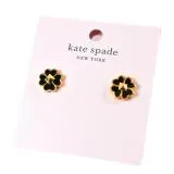 KATE SPADE 琺瑯幸運草針式耳環-黑色