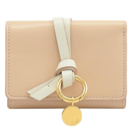 CHLOE ALPHABET 撞色小牛皮三折零錢小短夾.裸膚色/紅