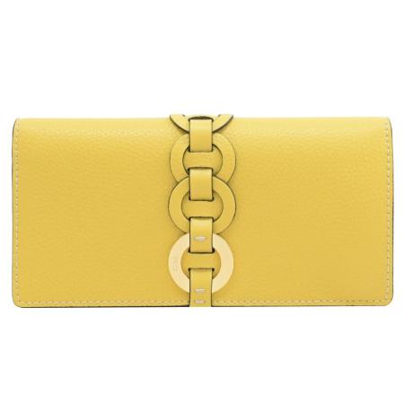 CHLOE DARRYL 金屬LOGO編織圓環小牛皮對開釦式長夾.黃