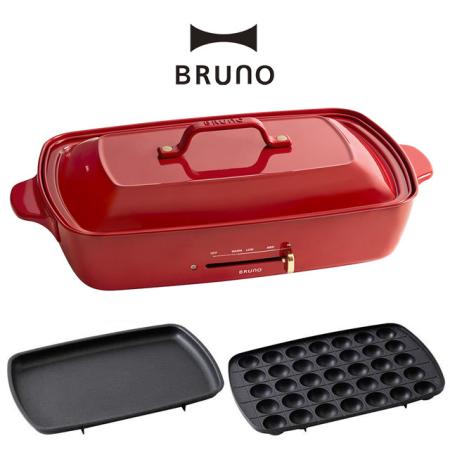 日本 BRUNO BOE026 加大多功能電烤盤-歡聚款 附2個烤盤 平盤+章魚燒盤  公司貨  【贈日本製便利軟砧板】