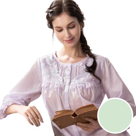 華歌爾睡衣-奢華系列 M-L奢華知性純棉七分袖洋裝(薄荷綠) NNE11821C2