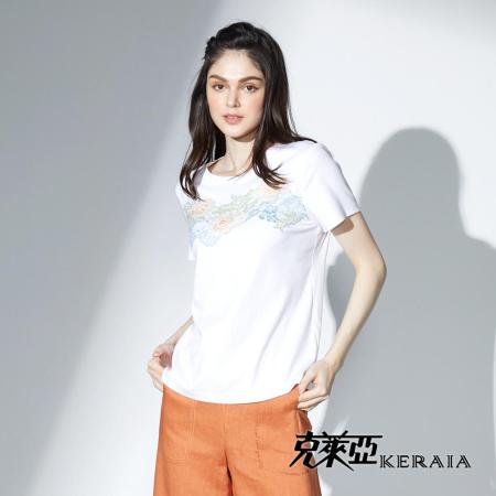 【KERAIA 克萊亞】國宴刺繡蕾絲貼布棉上衣