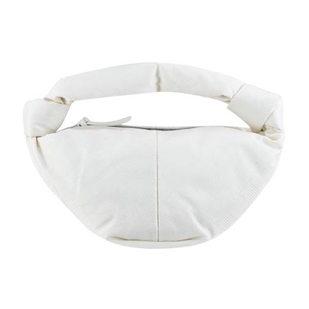 BOTTEGA VENETA 經經典圖案刺繡尼龍雙結手提包(迷你/白色)