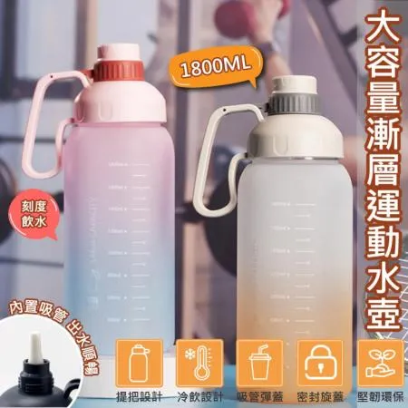 【QHL 酷奇】大容量漸層運動水壺-1800ml