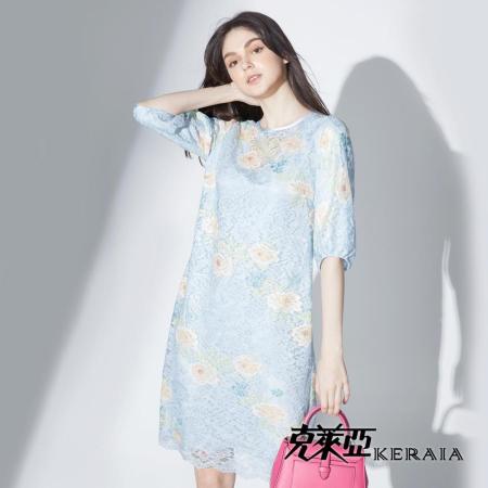 【KERAIA 克萊亞】花開富貴牡丹花蕾絲洋裝